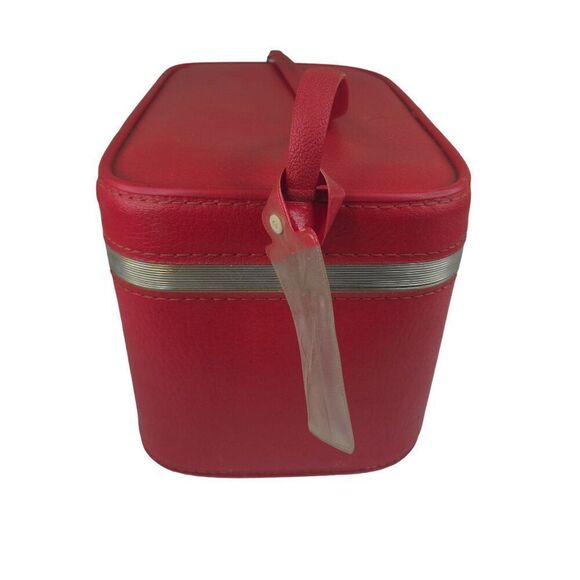 Vintage 60s Red Travel Train Case Carry On Bag - Picture 4 of 12